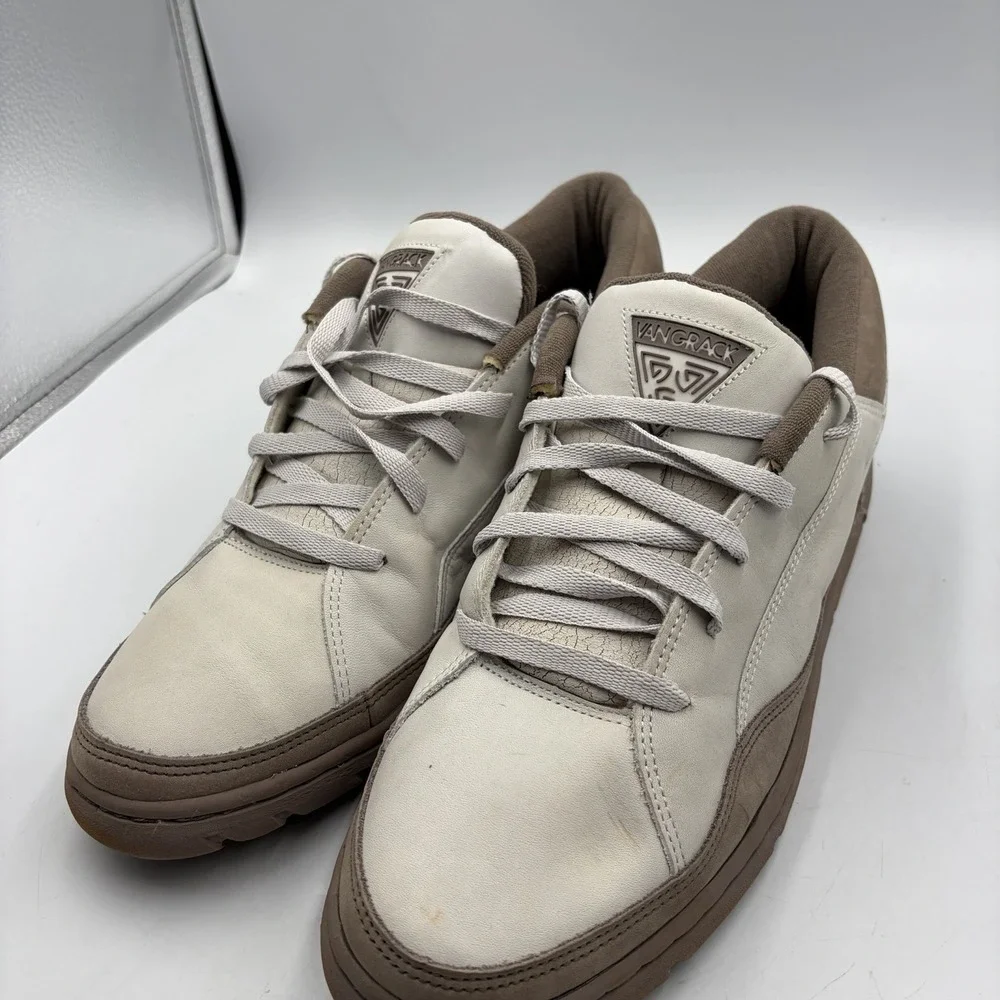 Vintage VanGrack Tan White Leather Sneakers Shoes 80's Very Rare Men's Size 12
